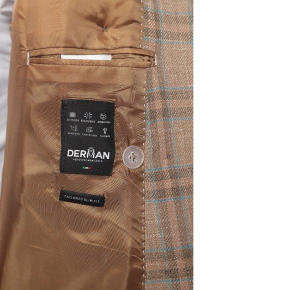 Slim Fit Plaid Jacket, Double Breasted Cream/Brown - Picture 3 of 5